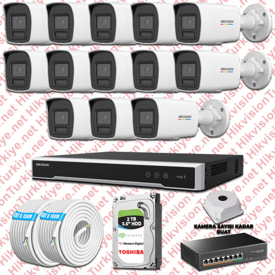 Hikvision 13 İp Güvenlik Kamerası Seti 4mp Colorvu Hibrit